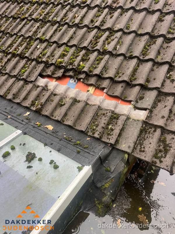 Beschadigd pannendak met ontbrekende dakpannen voor reparatie in Oudenbosch Beschadigd pannendak met ontbrekende dakpannen voor reparatie in Oudenbosch